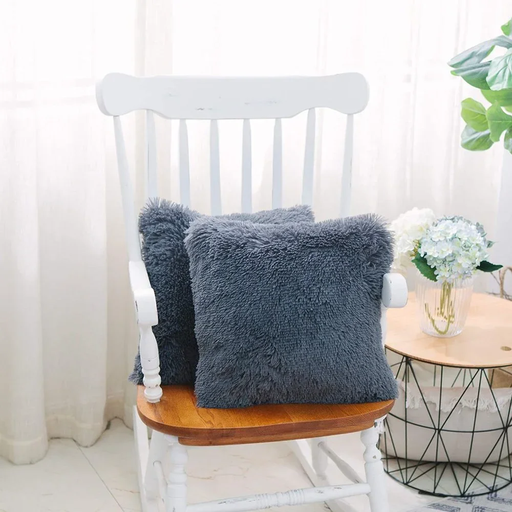 Deep Gray Luxury Furry Soft Adorable Trendy Pompom Throw Pillow Decor Cover Set